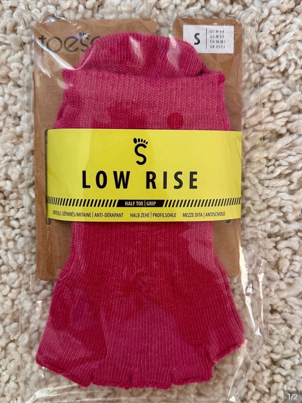 TOESOX Low Rise Half-Toe Grip Socks —Pink Raspberry Small NWT - Picture 3 of 3